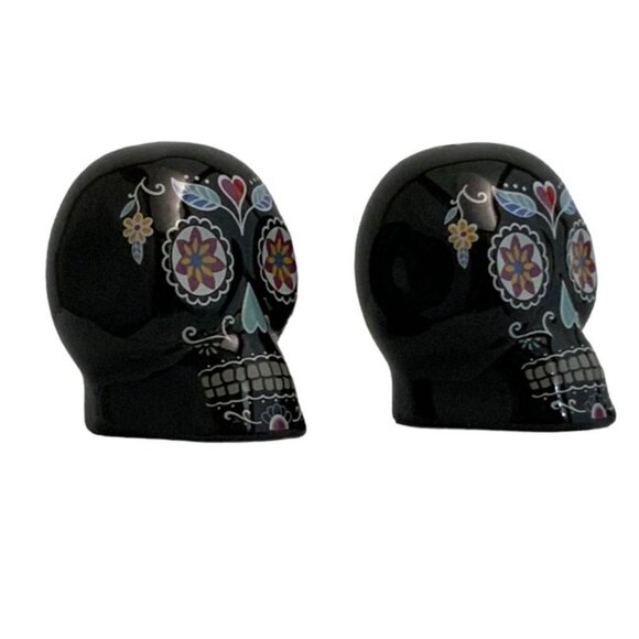 Sugar Skull Salt Pepper Shaker Set Ceramic Day of the Dead Multicolor Black 2 PC - Picture 11 of 16